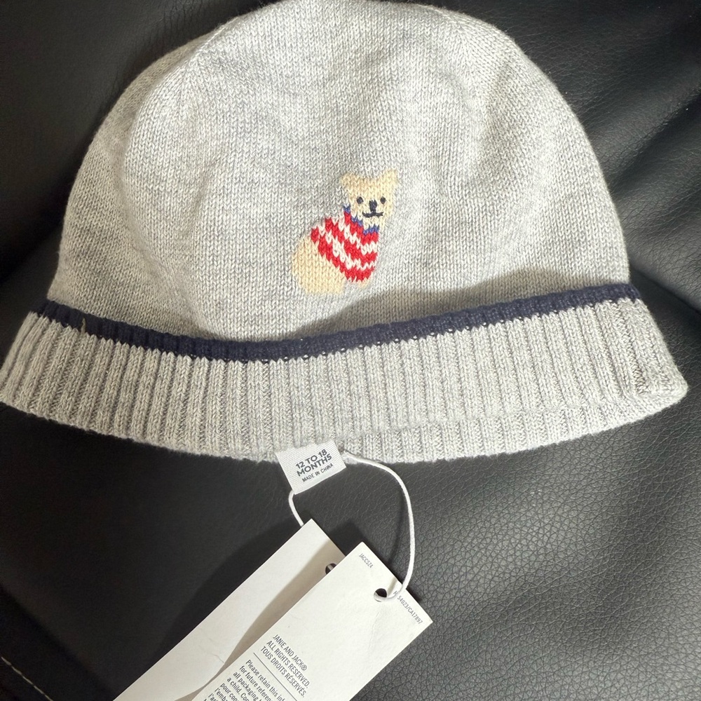 Janie and Jack Gray Knit Bear Hat